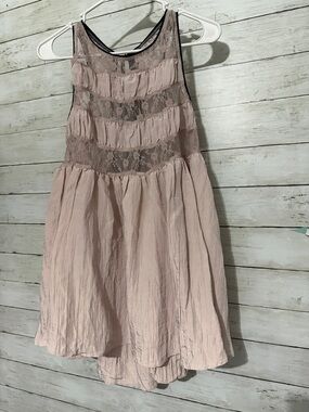 Lace-Panel Chiffon Chemise in Blush Pink